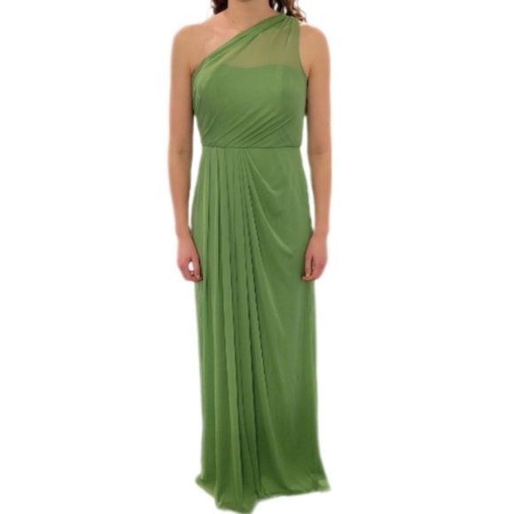 David's bridal long mesh dress w/ one shoulder Clover size 6 style F15928 NWT - Picture 2 of 11